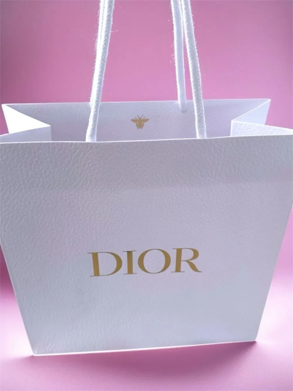 Dior White Paper Tote with Gold Logo
